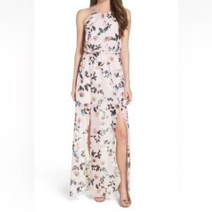 Ali & Jay Halter Maxi Floral Rose Al Fresco Blush Dress Sz Small